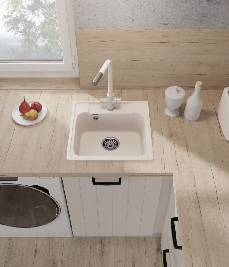 Мойка ЭкоМ 4848, 480х480мм, кварц, белый (без сифона)