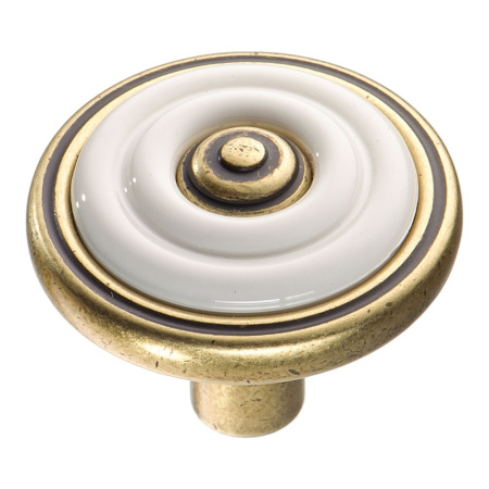 Ручка-кнопка, 476025MP10PC21, d=37мм, металл/пластик, старая бронза/белый