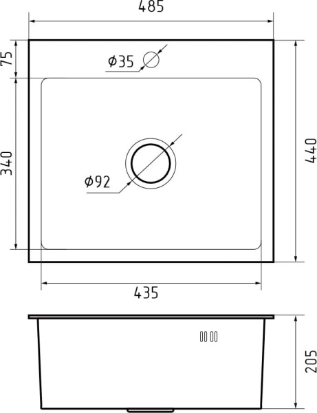 Мойка GranFest METAL 4844, 485х440 мм, нерж. сталь