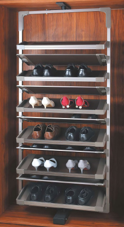 Обувница поворотно-выдвижная, 800мм, 718х360х1525–1425 мм, 8 уровней, алюминий/пластик, коричневый