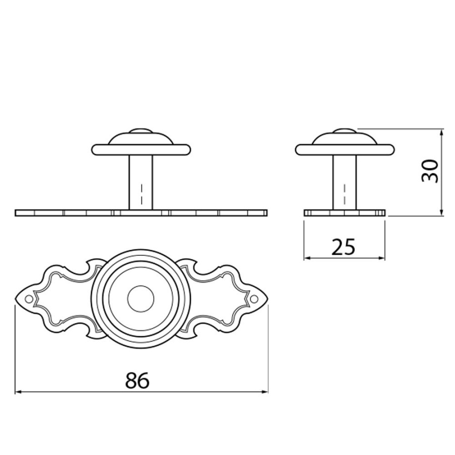 Ручка-кнопка, GZ WP 1136, 87х25х30мм, металл, бронза, на подложке, GTV