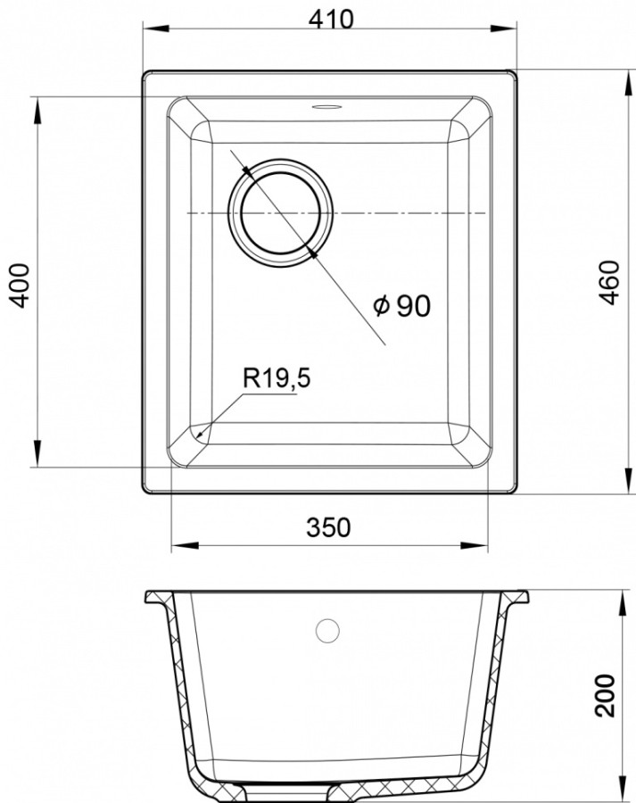 Мойка Rivelato BERKANA 35, 410х460х200мм, антрацит