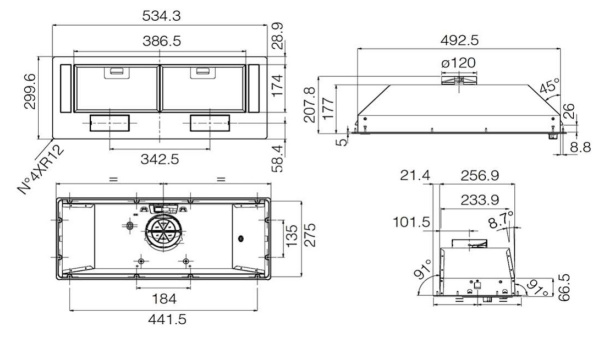 Вытяжка полновстраиваемая VIERA LUX BL/A/52, 52см, без угольного фильтра, черный матовый, Jetair