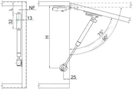 Кронштейн газовый 120N с доводчиком, антрацит, GTV