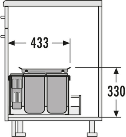 Система контейнеров "XXL", 1х12л, 1х18л, 1х4,1л, 433x330мм, в шкаф 450мм, пластик, серый