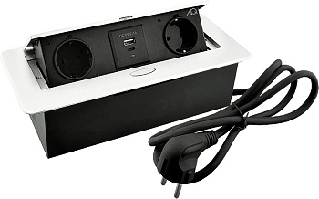 Горизонтальная, 2хEURO+2хUSB A+C, полуавтомат, белый, 263х117х65мм, металл/пластик, AQ