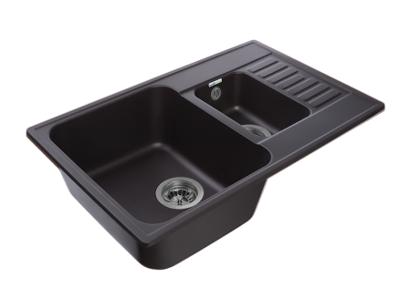 Мойка GranFest QUARZ 21К, 737х480 мм, черный (прямоугольная, 1,5 чаши, без сифона)
