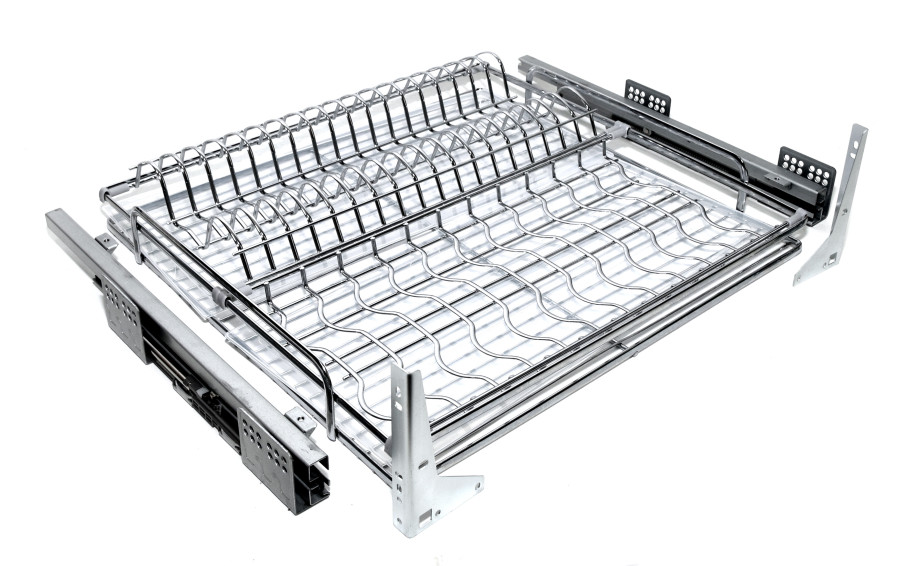 Сушка в нижний шкаф 600мм, скрытые напр. полного выдв. с доводчиком+крепл, хром, HISSEN