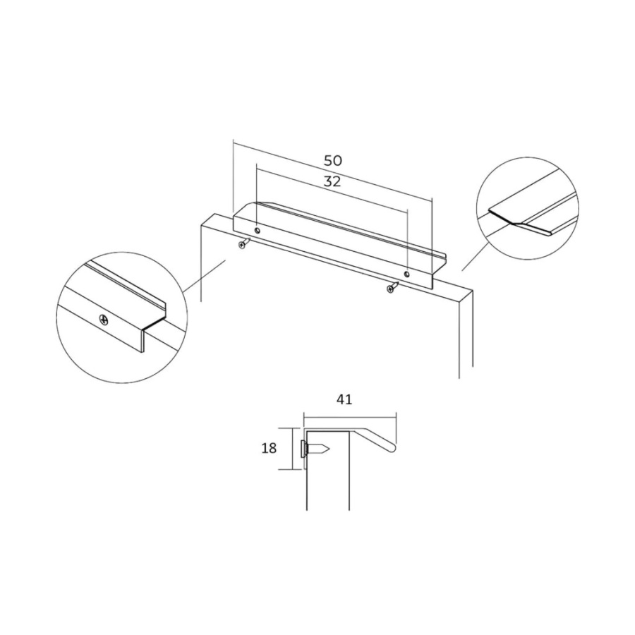 Ручка торцевая, Mona, 70.4200.24, 32/50мм, брашированное золото, METAKOR