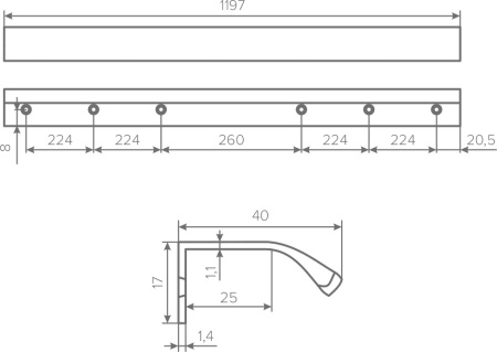 Ручка торцевая, CORO, 1156/1197мм, металл, золото, AQ