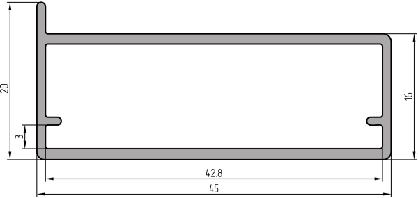 MZ12 Алюминиевый профиль для стекла, 45х20мм, L=5000мм, титан