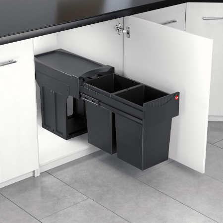 Система сортировки "Tandem Black Edition", 2х15л, 251х480х400мм, в шкаф 300мм, пластик, черный