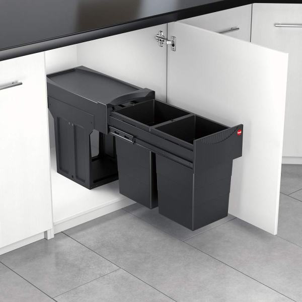 Система сортировки "Tandem Black Edition", 2х15л, 251х480х400мм, в шкаф 300мм, пластик, черный