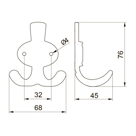 Крючок, CORUNA-M, двухрожковый, металл, старое золото, GTV