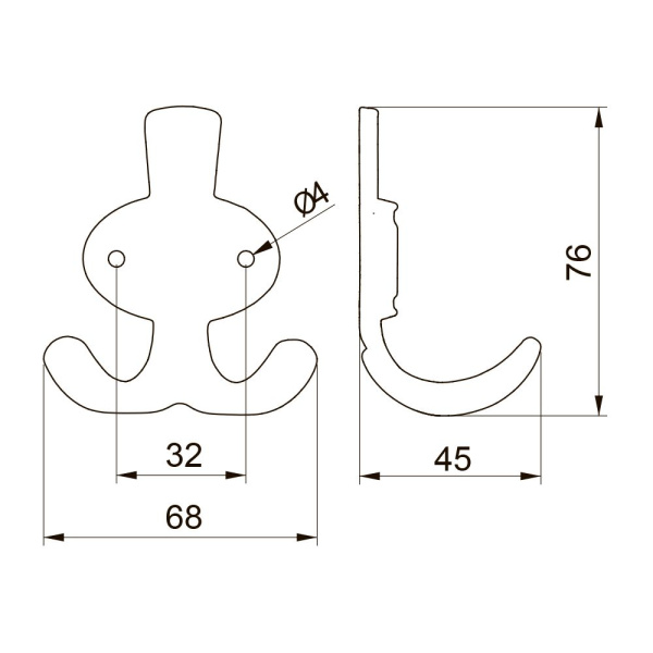 Крючок, CORUNA-M, двухрожковый, металл, старое золото, GTV