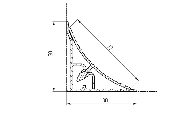 Плинтус кухонный алюминиевый, L=3050мм, рифленый вогнутый