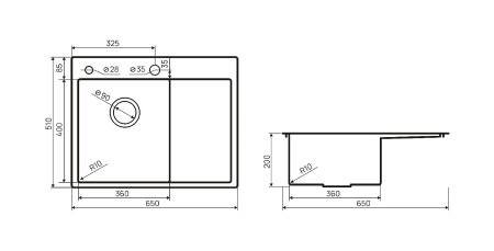 Мойка врезная Ильмень 65, 510х650х200мм, нерж. сталь SS201, браш. сталь, дозатор+корз, левая, CMF