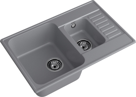 Мойка GranFest QUARZ 21К, 737х480 мм, темно-серый (прямоугольная, 1,5 чаши, без сифона)