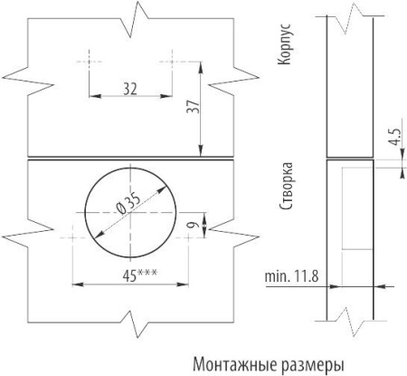 GTV Петля накладная, с планкой 2мм, БЕЗ доводчика, БЕЗ еврошурупа, 45мм
