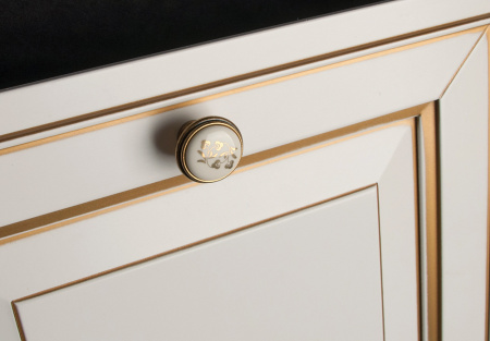 Ручка-кнопка, P77Y01, d=35мм, металл/керамика, состаренное золото/белый с орнаментом, Giusti