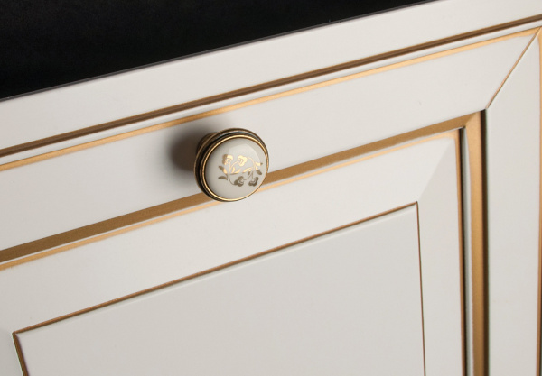 Ручка-кнопка, P77Y01, d=35мм, металл/керамика, состаренное золото/белый с орнаментом, Giusti