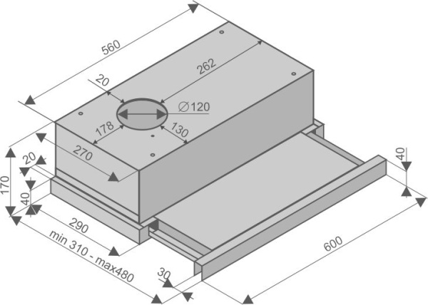 Вытяжка встраиваемая телескопическая Helena White Glass, 60 см, б/уг. фильтра, белый, Konigin