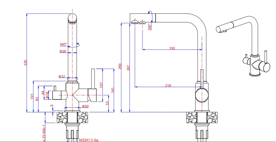 Смеситель GranFest 3611, d=50 мм, нерж. сталь