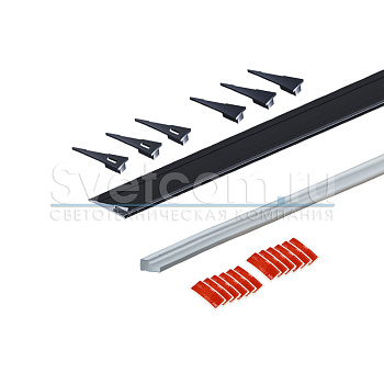 Профиль накладной 23х8х3000мм, лента ≤5мм, черный (диффузор силикон., 3+3 загл.+12 высечек), 2408T