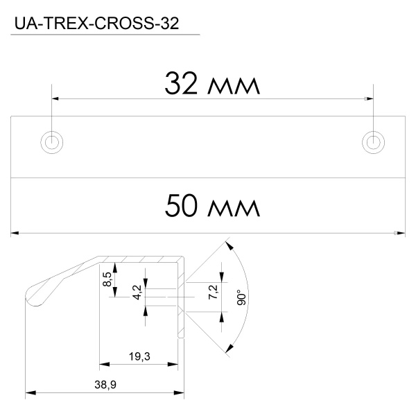 Ручка торцевая, TREX CROSS, 32/50мм, металл, светлое брашированное золото, GTV