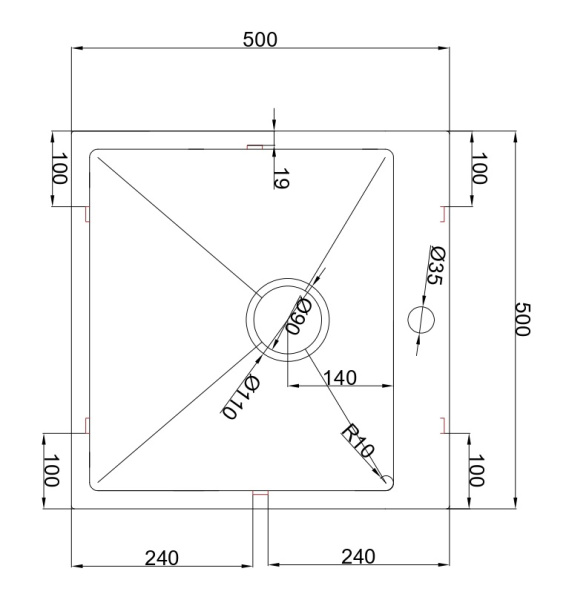 Мойка Онега 50, 500х500х220мм, нержавеющая сталь SUS 304, 1 отверстие, брашированный черный, HISSEN