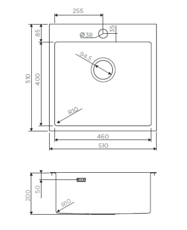 Мойка Akisame 51-IN, нержавеющая сталь, нержавеющая сталь  
