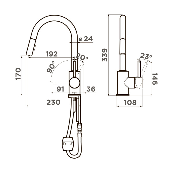 Смеситель Shinagawa-SB-BN, латунь, нержавеющая сталь