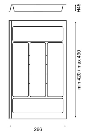 Лоток для кухонных принадлежностей Combi 710, 266x490x45мм, односторонний, темно-серый, Gollinucci