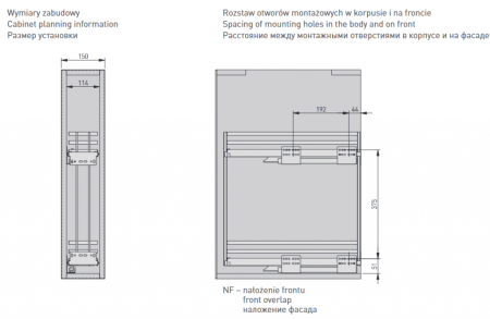 Корзина 150мм, 2 яруса, 111х471х460мм, боковое универс., без направл., плоск. прут, антрацит, GTV