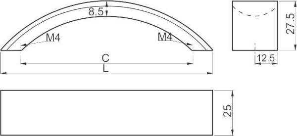 Ручка-скоба, UA-00-338, 128мм, металл, алюминий