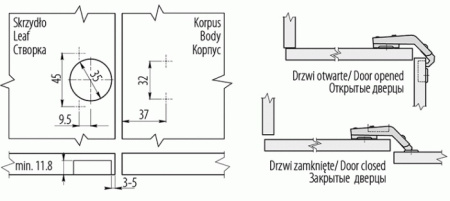 GTV Петля карусельная, с планкой 2мм, БЕЗ доводчика, БЕЗ еврошурупа, 45мм