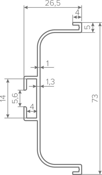 Горизонтальная ручка-профиль C-образная, h=73 мм, L=2,5м, золото матовое, AQ
