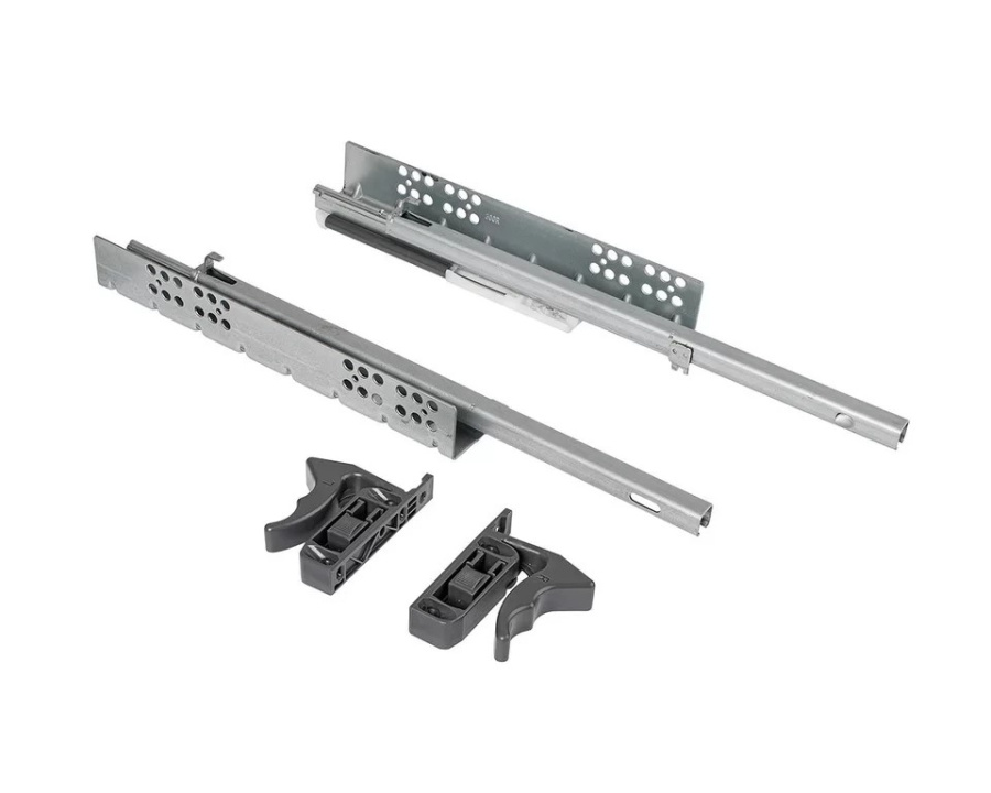 Направляющие скрытого монтажа, 550мм, частичного выдвижения, 25кг/пара, с фиксаторами, Ecomotion
