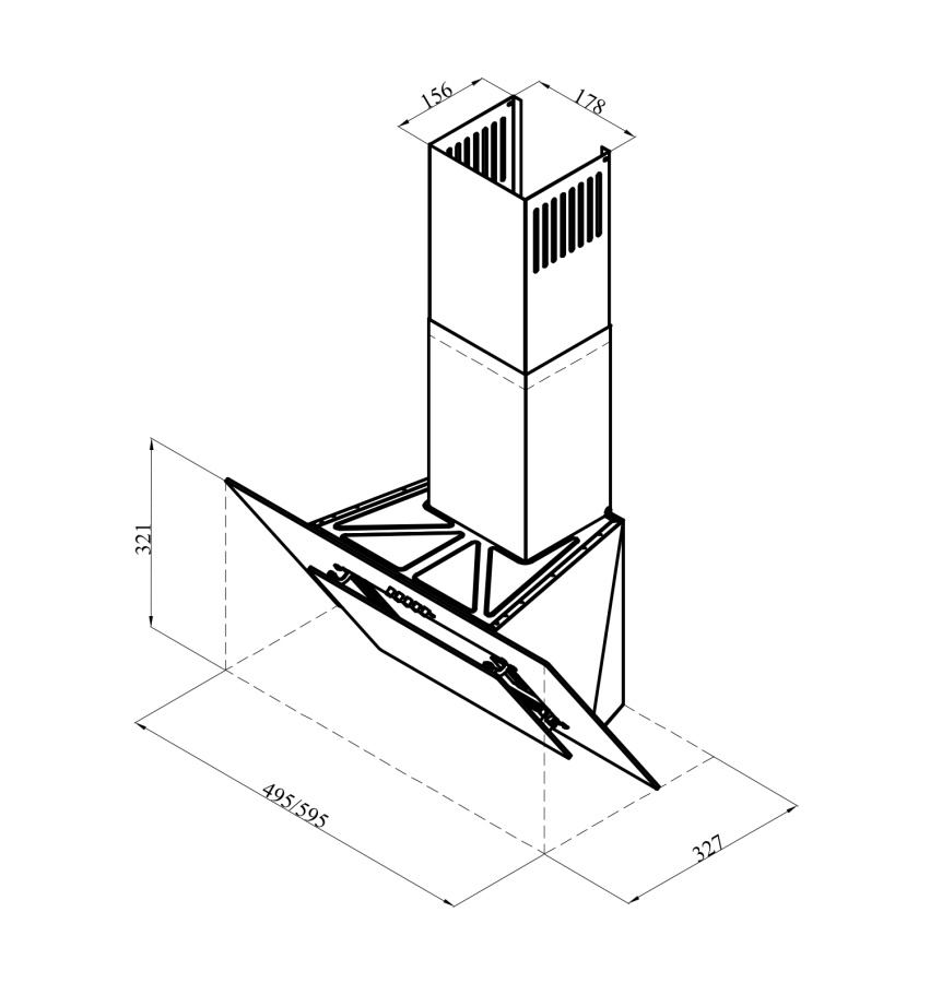 Вытяжка наклонная MIRA 600 BLACK, 60см, б/угольного фильтра, черный, Lex