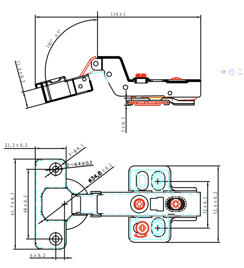 Петля внутренняя 110*, доводчик, планка 3D, 48мм, HISSEN