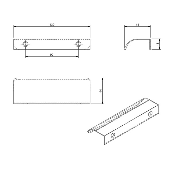 Ручка торцевая, Touquet, C8.200130.91, 90/130мм, анодированный матовый черный, METAKOR