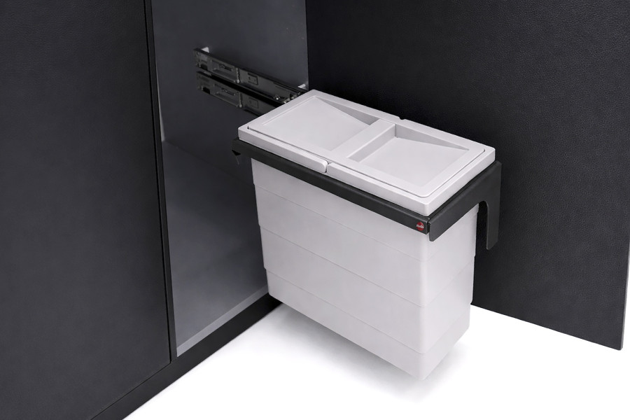 Контейнер для мусора SLIM PUSH c крышкой, 12л, 200х310х370мм, в шкаф 300мм, металл/пластик, св-серый