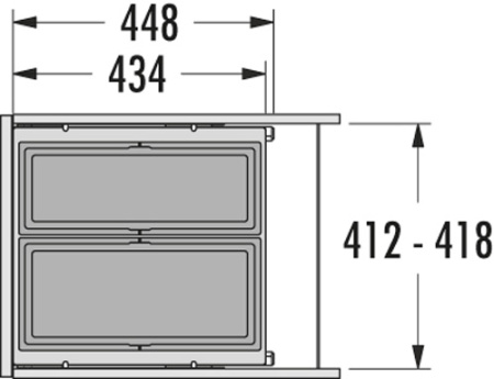 Система сортировки "Euro-Cargo-S 45", 1х21л, 1х17л, 412-418x434x370мм, в шкаф 450, полн выдв, графит