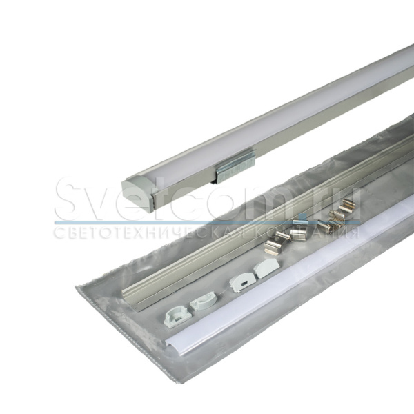 Профиль накладной 16х7х2000мм, лента ≤10мм, алюминий (диффузор, заглушки, крепеж), 1607L