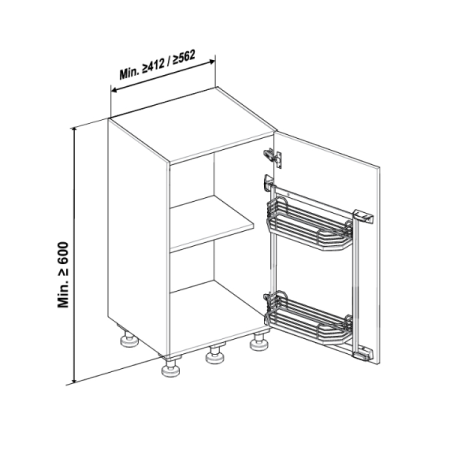 Стеллаж выкатной Тандем Сайд, 2 полки, 600х450мм, в базу на 450мм, антрацит, Kessebohmer