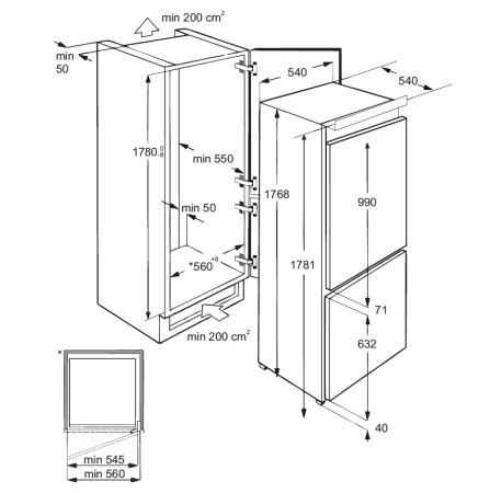 Холодильник встраиваемый двухкамерный RBI 201 NF, Lex