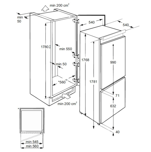 Холодильник встраиваемый двухкамерный RBI 201 NF, Lex