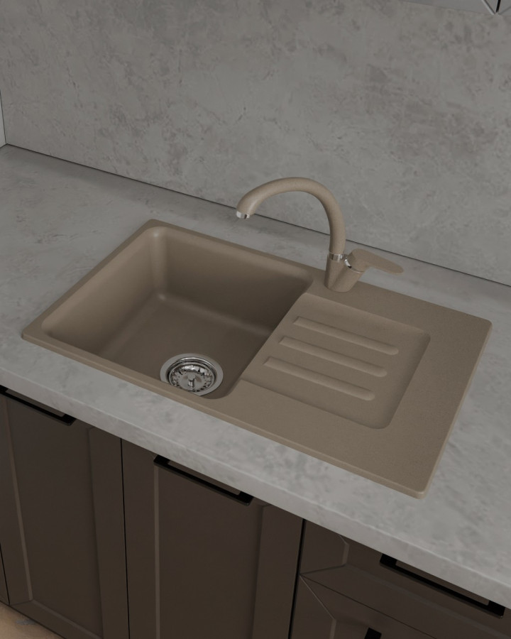 Мойка ЭкоМ М-680, 680х430мм, мрамор, песочный (без сифона)