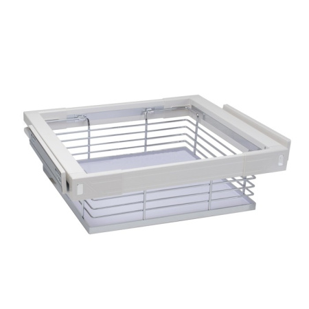 Выдвижная корзина для белья, в базу на 600мм, хром/слоновая кость, с доводчиком