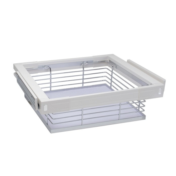 Выдвижная корзина для белья, в базу на 600мм, хром/слоновая кость, с доводчиком